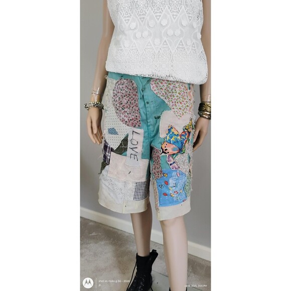 Custom Shorts OOAK Patched Appliques Faded tea dyed Oversized Grungy Miner - Picture 10 of 10